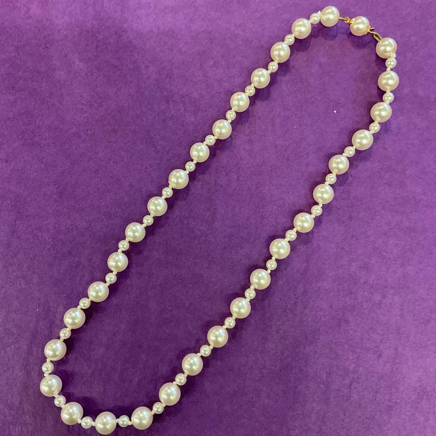 Vintage 1950s Hand Knotted Faux pearl necklace, wedding gift, gift for her.