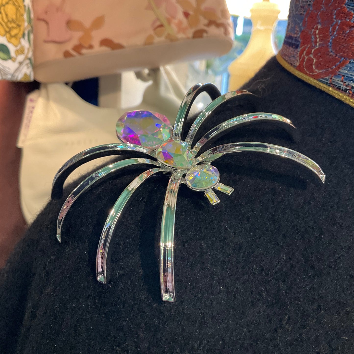 Vintage Butler and Wilson oversized statement Rainbow Borealis Crystal baguette Spider Brooch, signed. Gift for her