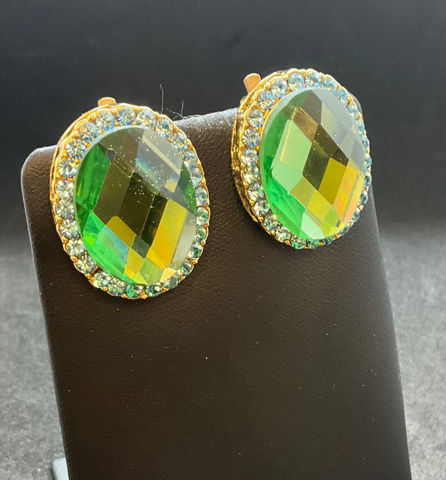 Vintage Butler & Wilson Large Green Crystal Clip on Earrings