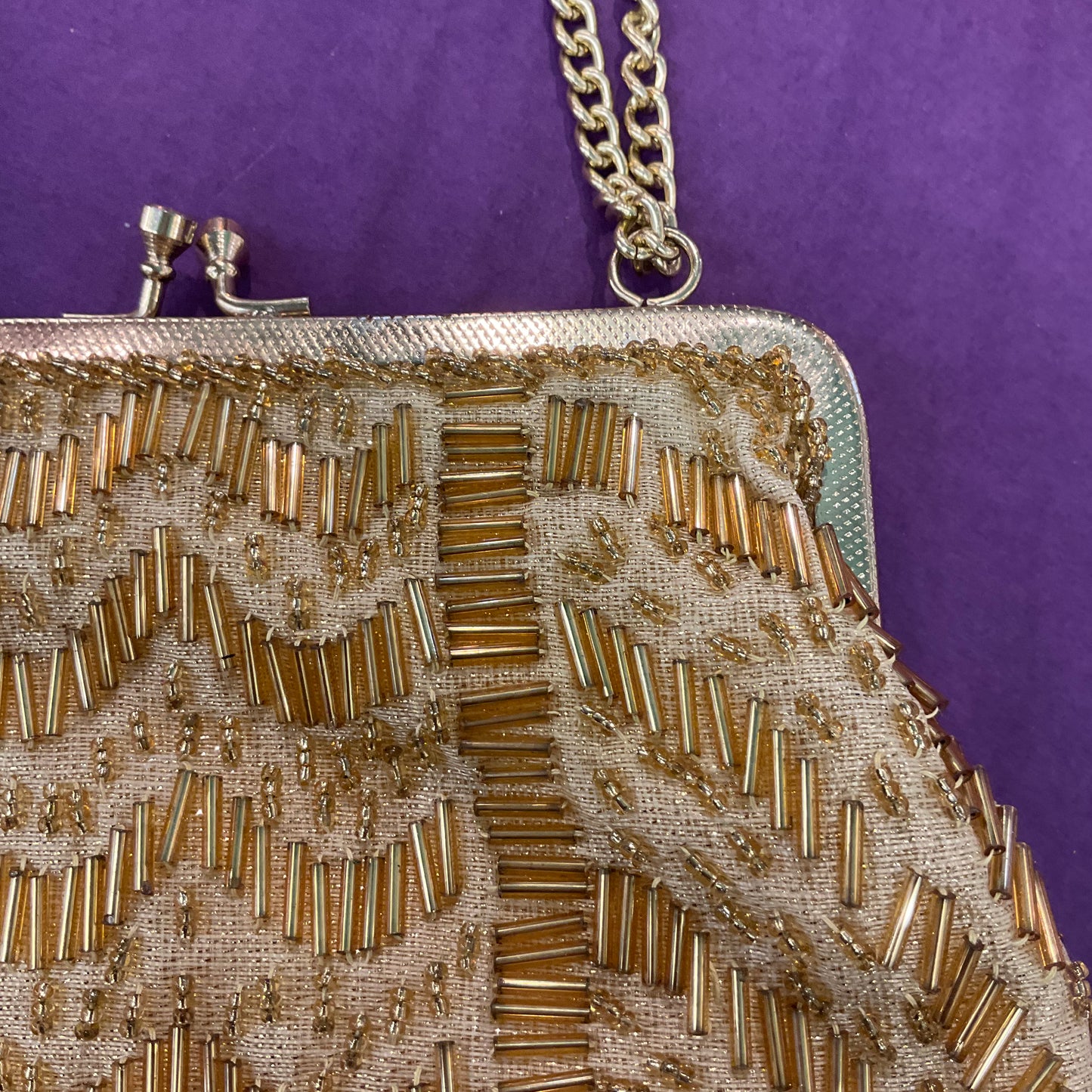 Vintage 1960s Gold Lurex Beaded Cocktail Bag