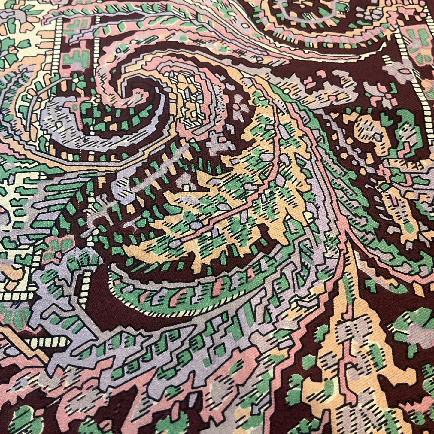 Vintage Liberty of London pure silk stylised Paisley scarf, purples and greens. Made in England. Gift for her