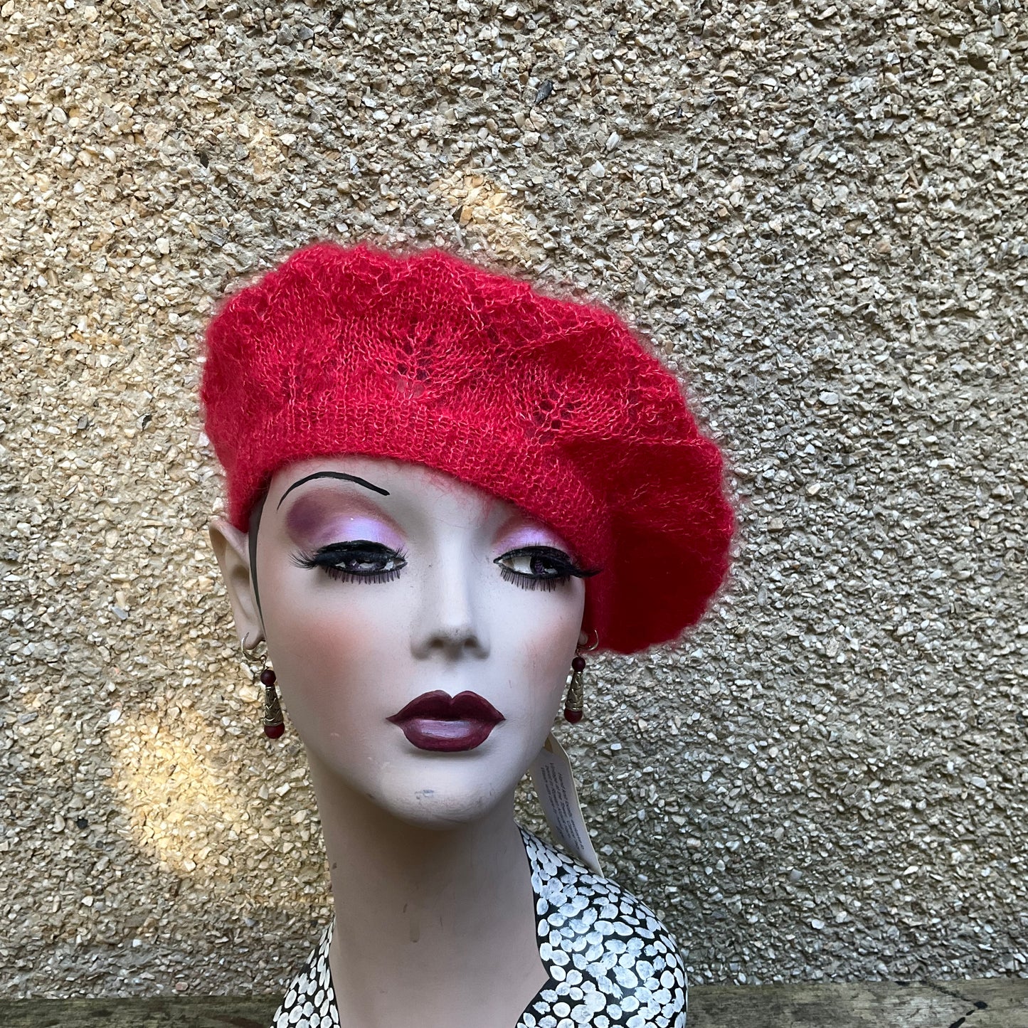 Vintage style Hand Knit Mohair and Silk Fine Lacy Beret, Rowan Kidsilk Haze , gifts for her