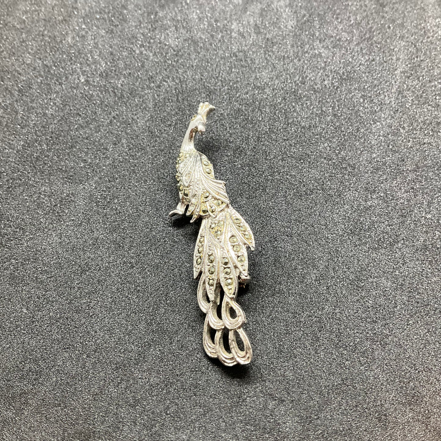 Vintage 1940/50s silver tone and Marcasite Stone Peacock Brooch