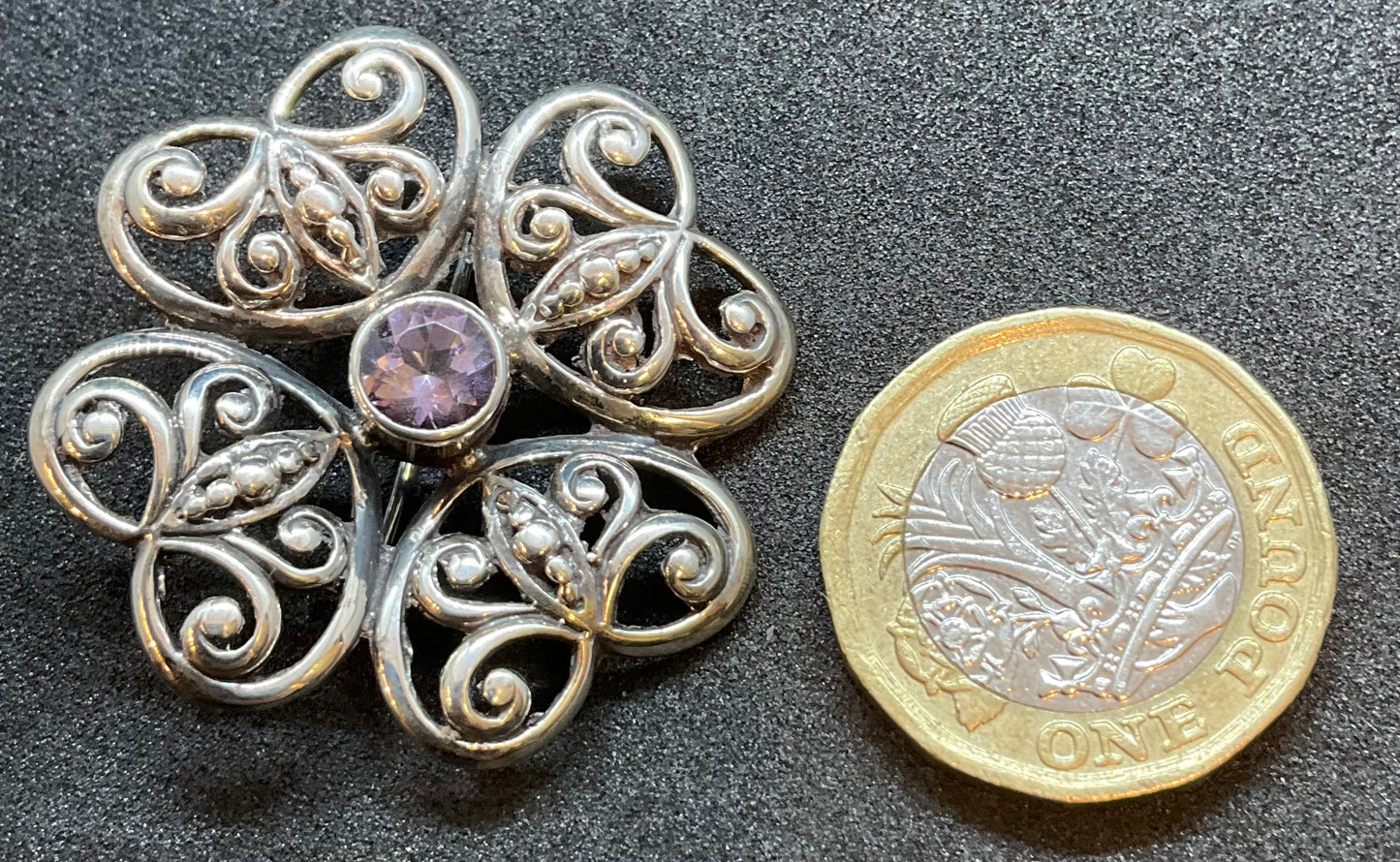Vintage Silver and Amethyst Floral Butterfly Brooch