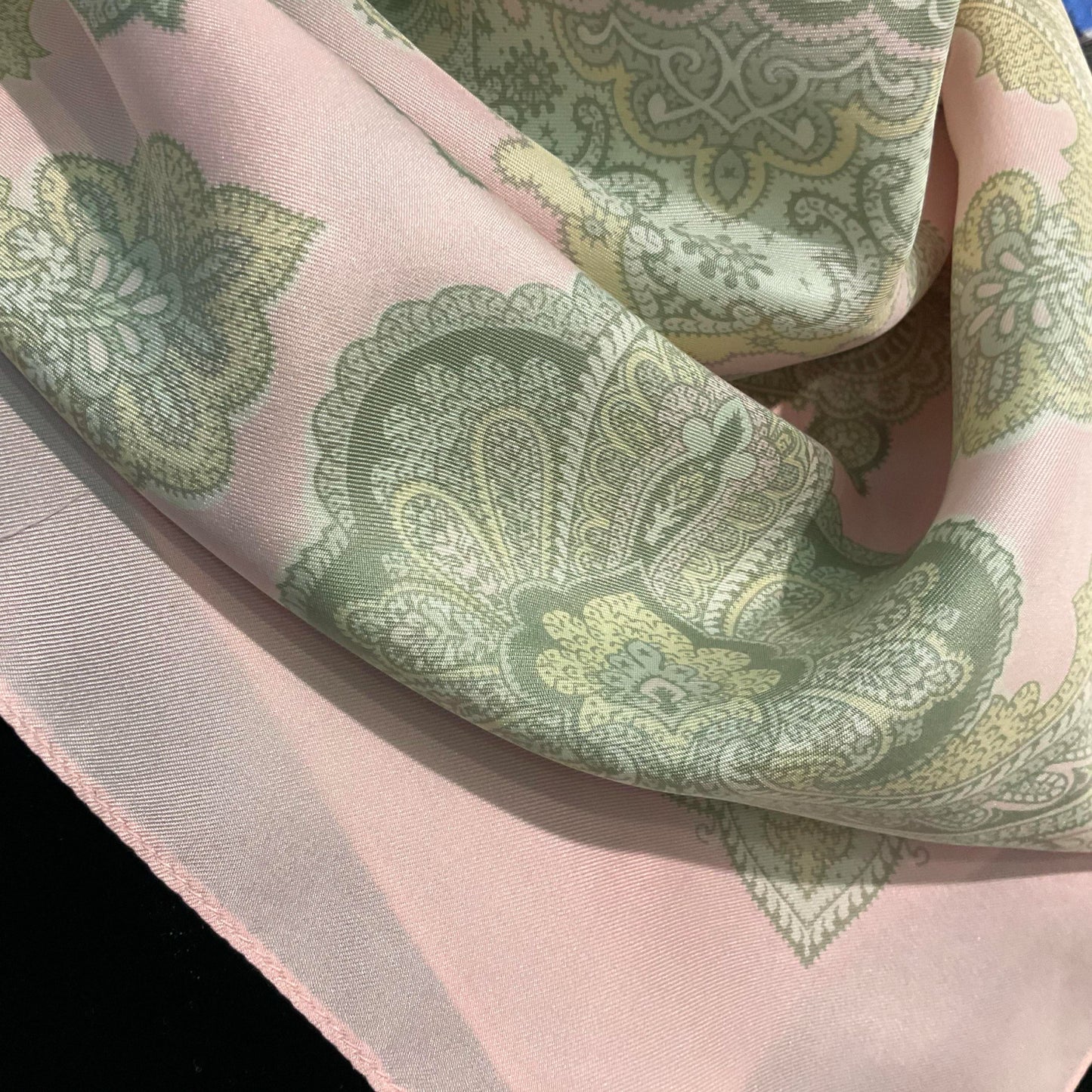 Vintage 1950s/60s liberty of London pure silk pale pink and green Paisley scarf. Made in England.