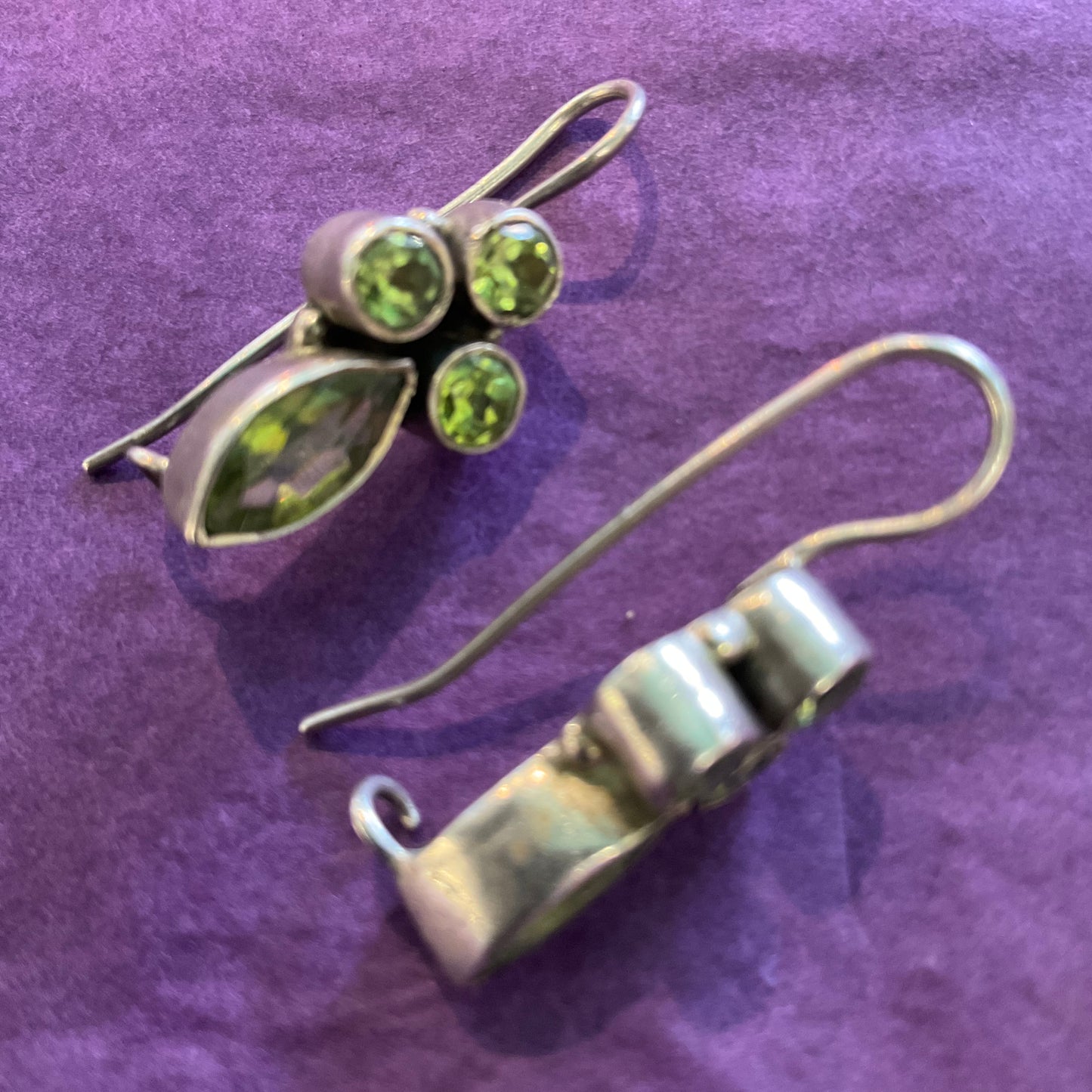 VintageArtisan Made Silver (925) and Peridot Crystal Drop Earrings, Gifts for her, Health & Healing Gemstone