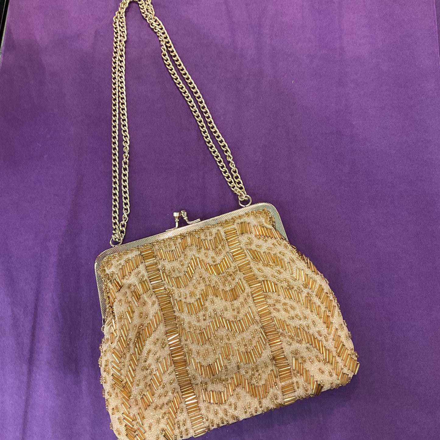 Vintage 1960s Gold Lurex Beaded Cocktail Bag