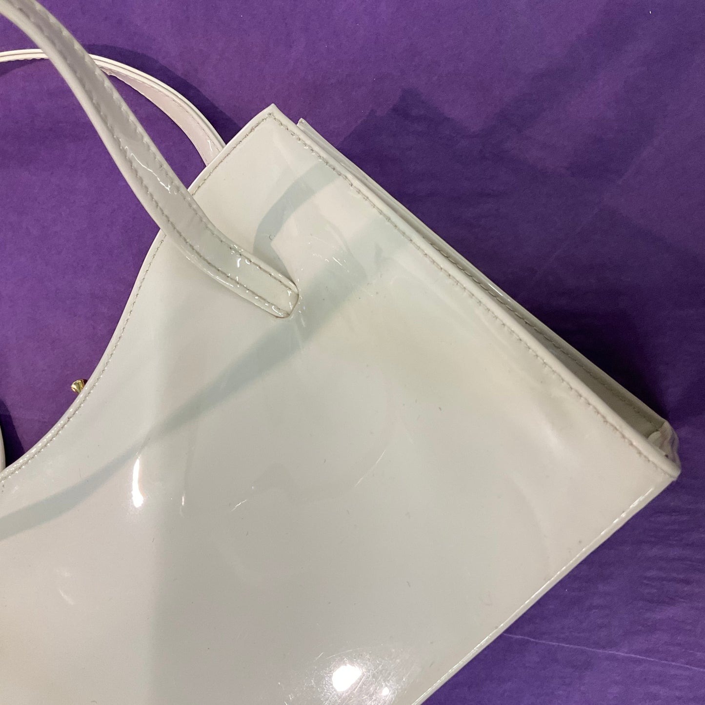 Vintage ST MICHAEL Cream Faux Patenr Leather Glossy Kelly Style Handbag, Made in England, Formal Event , Summer, Wedding