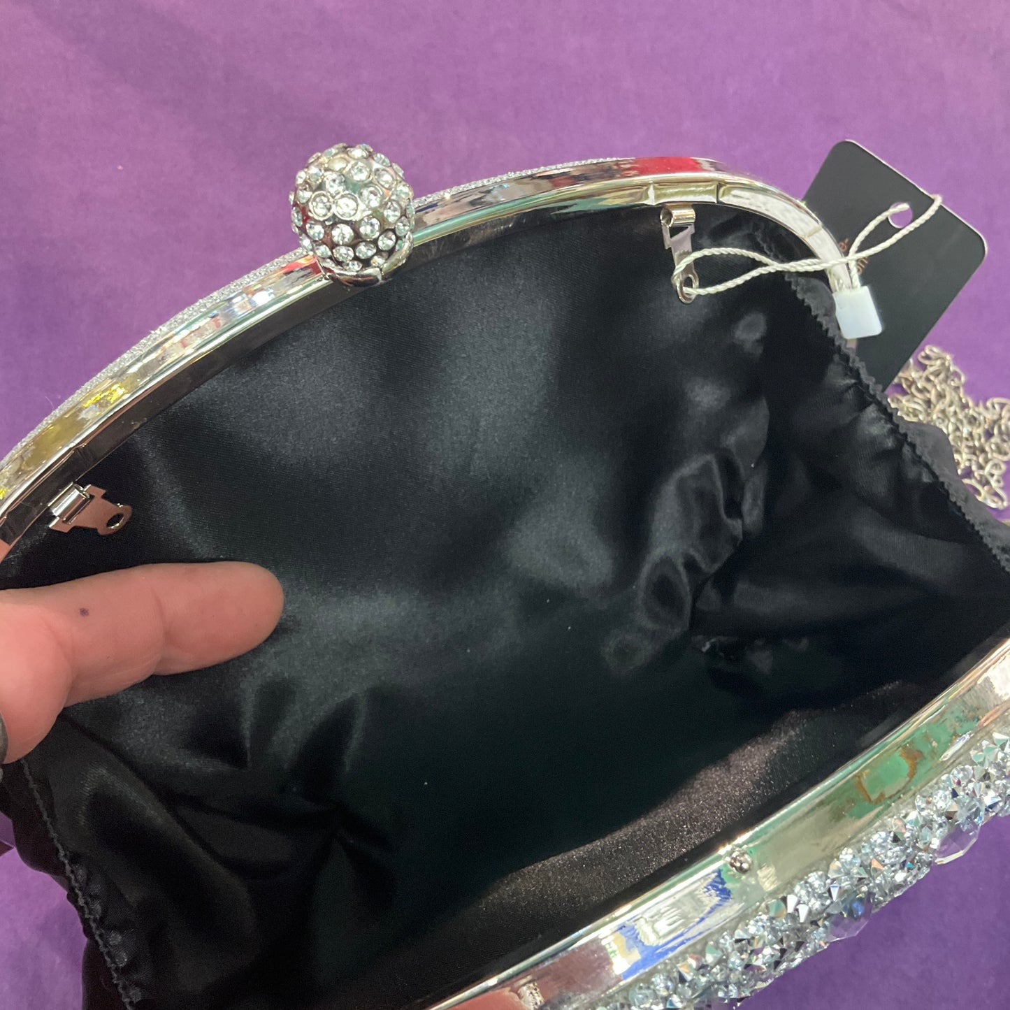 Vintage style unused UBORSE silver crystal evening clutch/shoulder bag, wedding, formal event. Unused brand new with tags