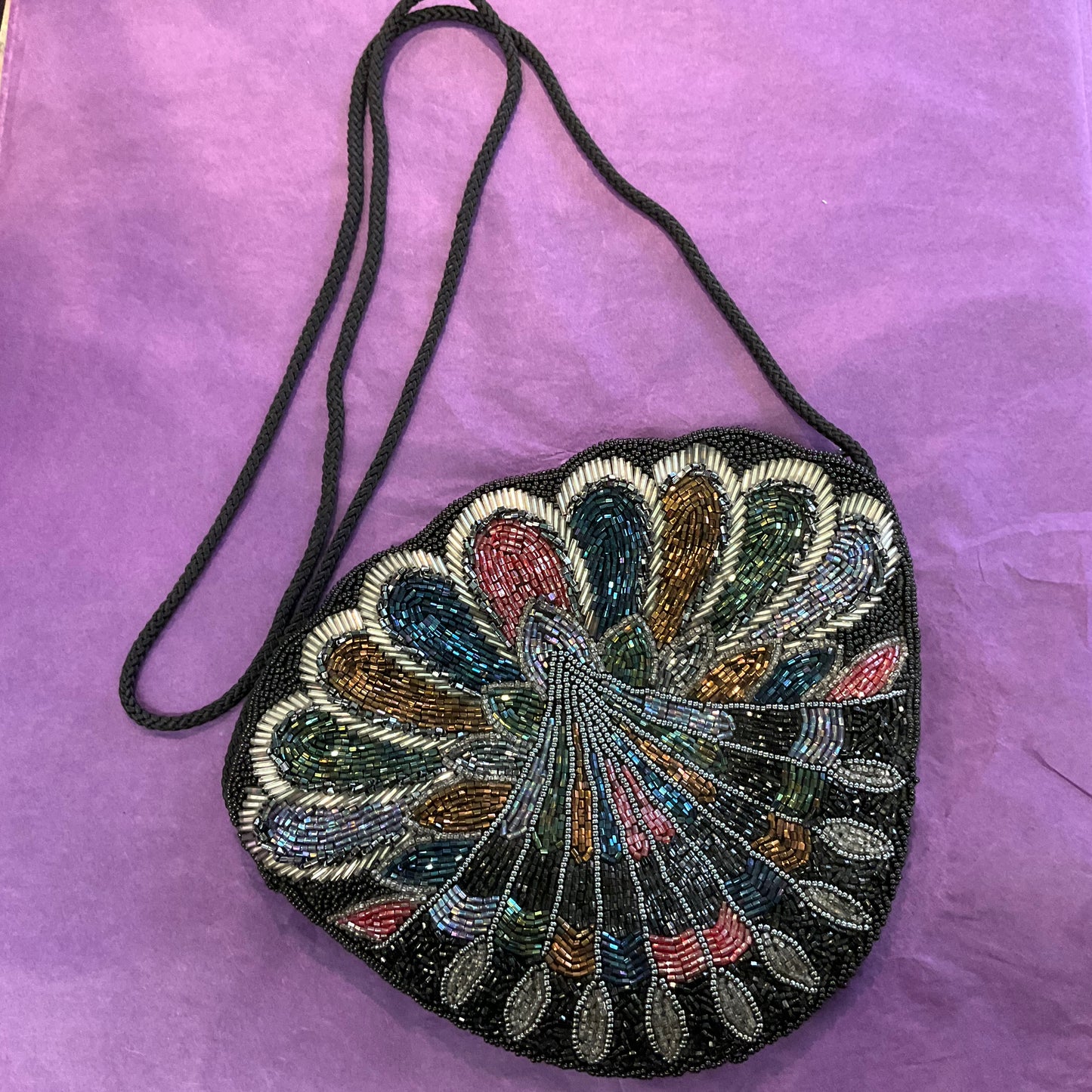 Vintage 1970s/80s Fan Shaped Fully Beaded Evening Bag, wedding, formal event , gifts for her