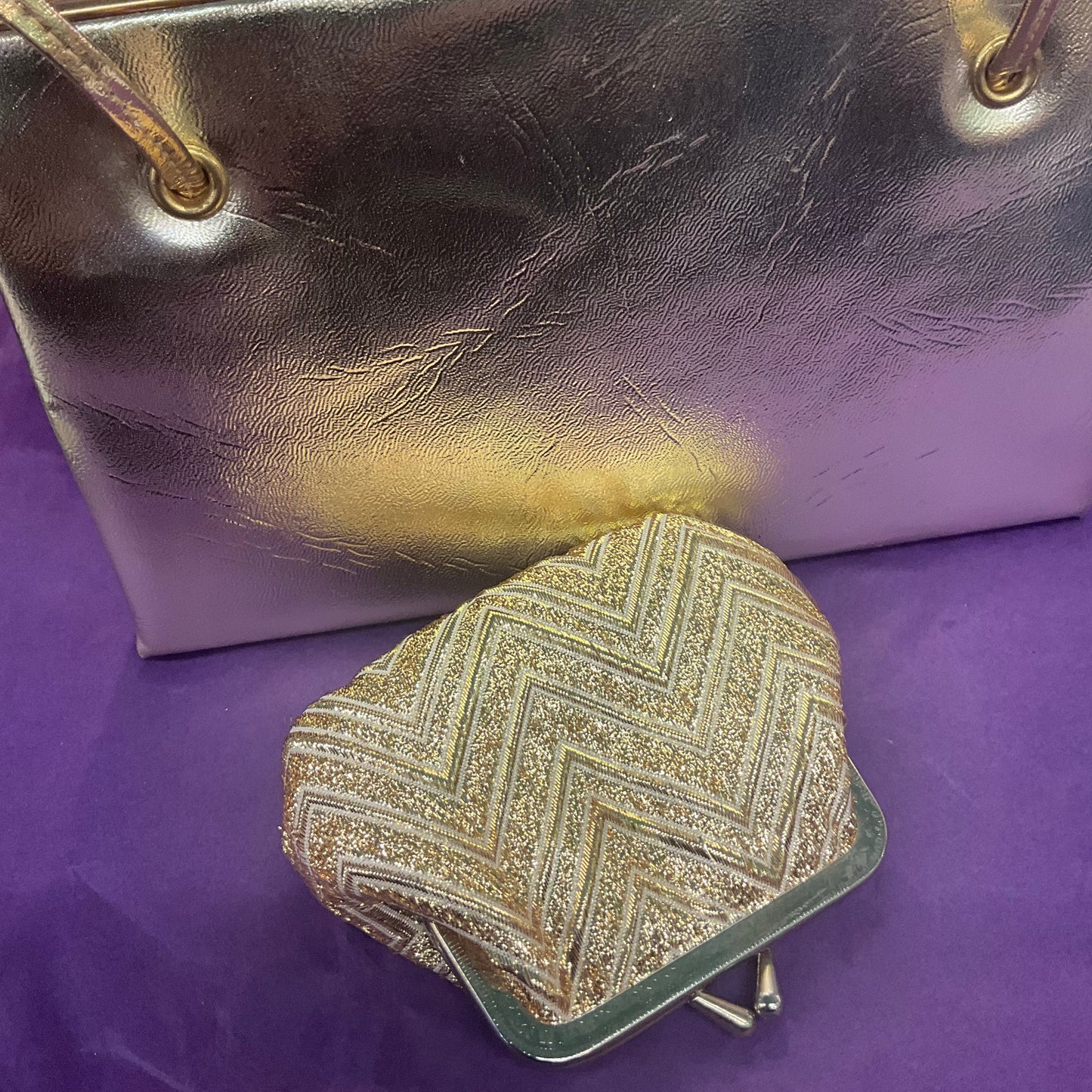 Vintage Gold Faux Leather Evening Bag and Coin Purse
