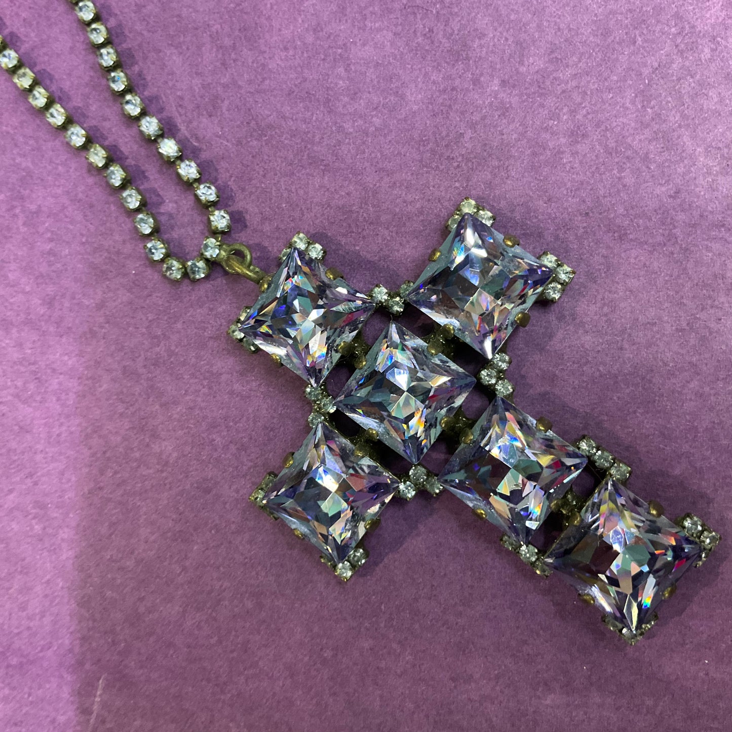 Vintage Purple Rhinestone and Crystal Crucifix Necklace By Butler and Wilson