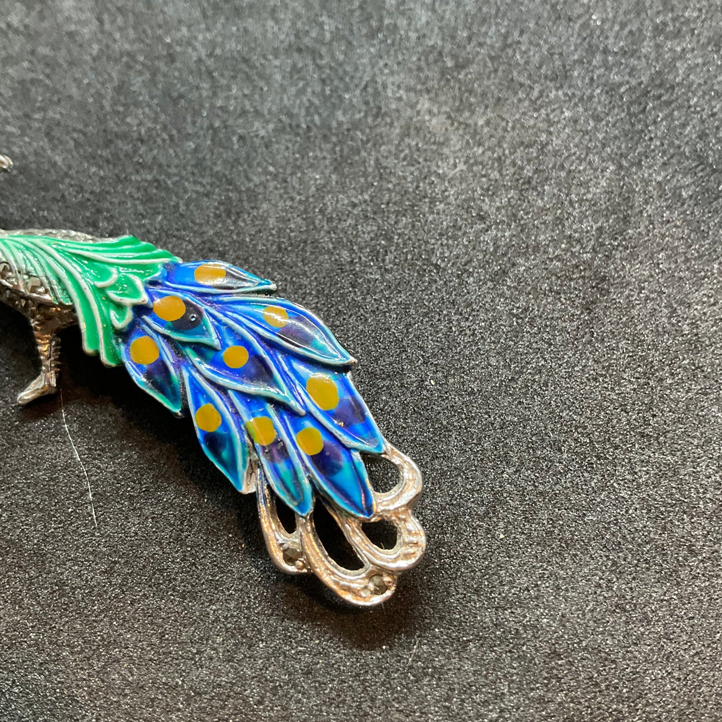 Vintage 1940s Bohemian Enamel and Marcasite Colourful Peacock Brooch