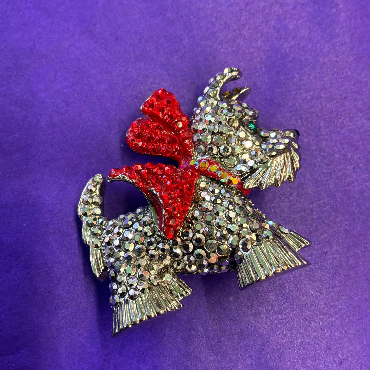 Vintage Butler and Wilson Large Crystal Scottie Dog Brooch, silver tone and crystals, signed
