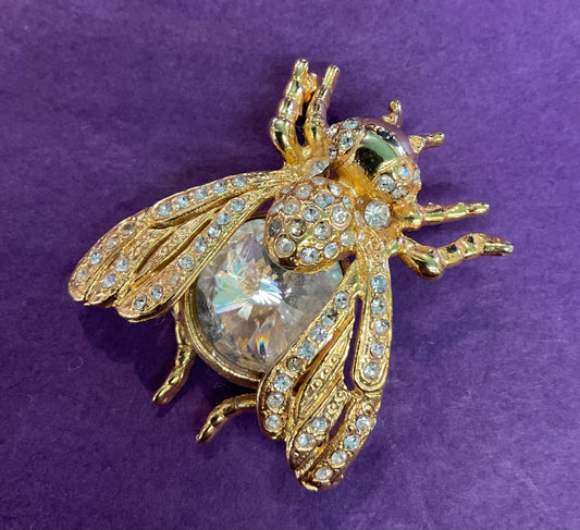 Vintage statement Gold and Silver rhinestone crystal Bee brooch