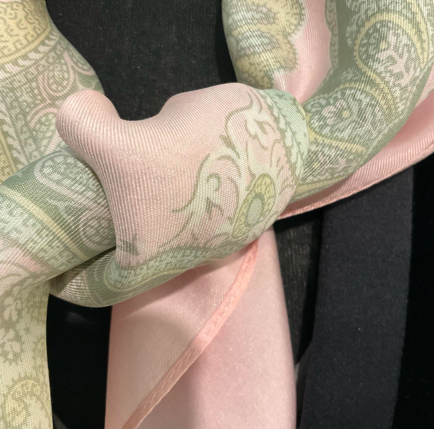 Vintage 1950s/60s liberty of London pure silk pale pink and green Paisley scarf. Made in England.