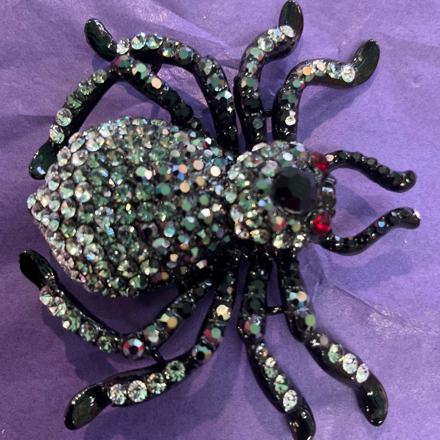 Butler and Wilson large rhinestone crystal black and silver spider brooch, as new in original box.