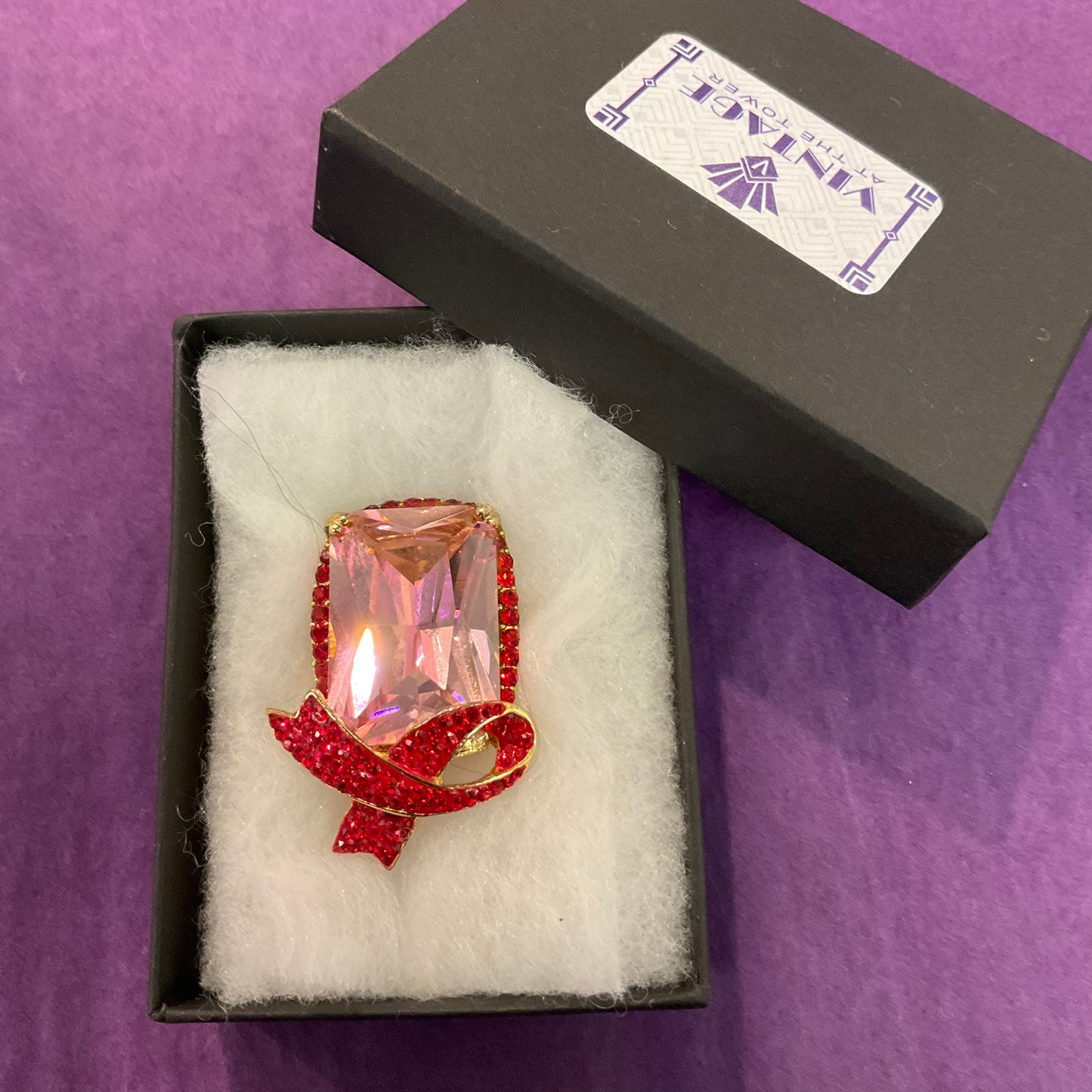 Vintage Butler and Wilson Pink and Red Crystal Bow Brooch