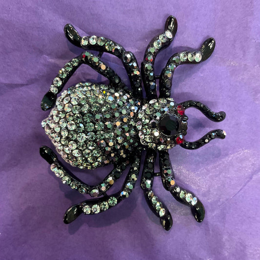 Butler and Wilson large rhinestone crystal black and silver spider brooch, as new in original box.