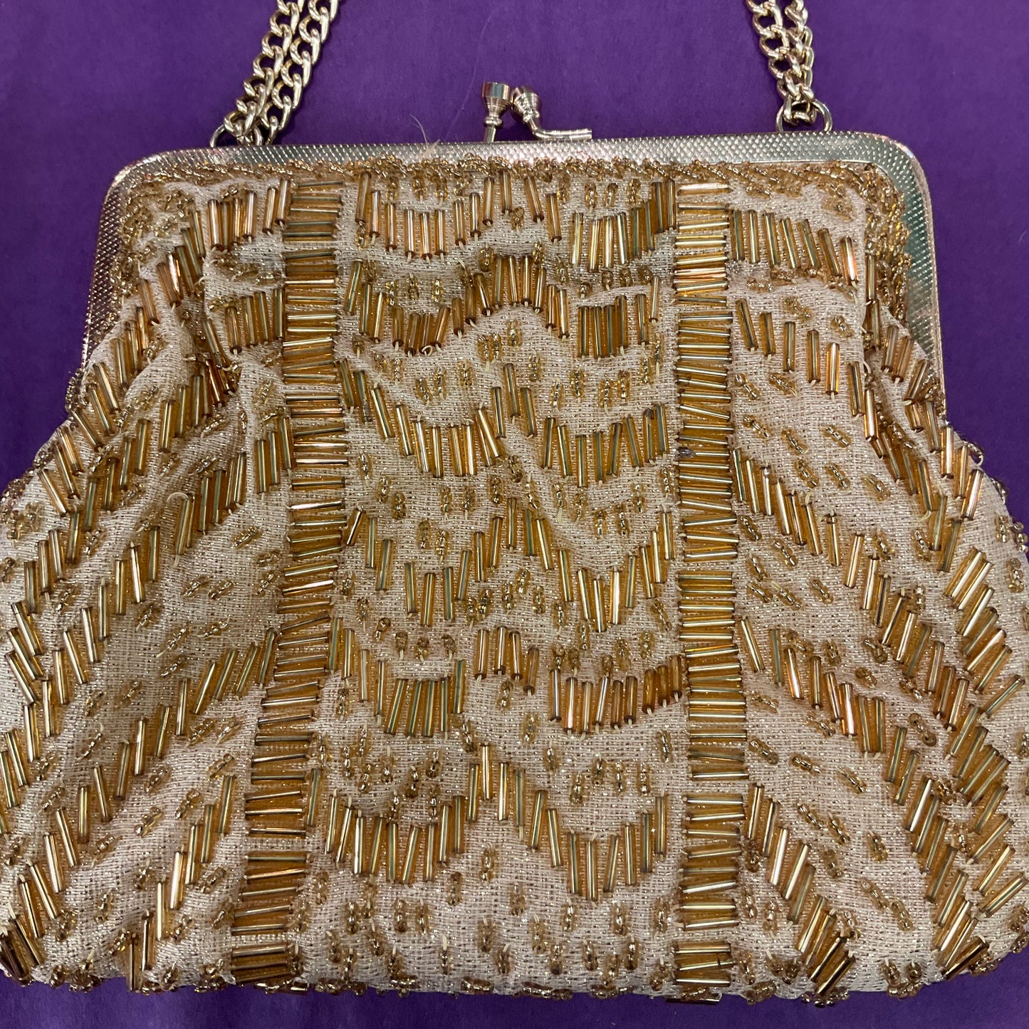 Vintage 1960s Gold Lurex Beaded Cocktail Bag