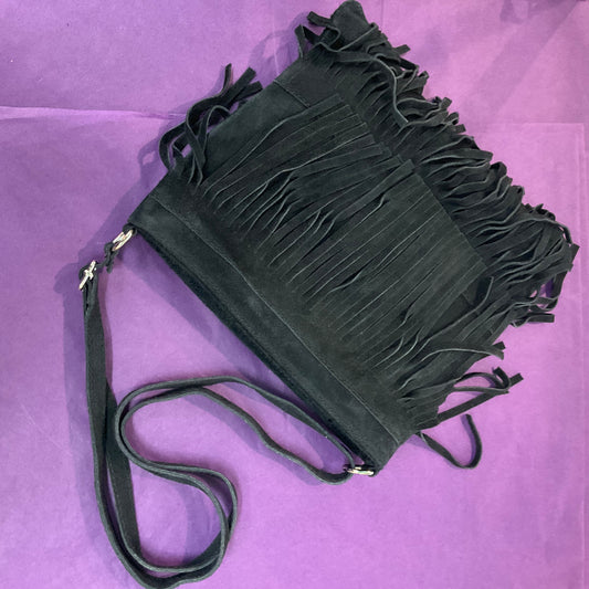 Vintage Italian Black Genuine Suede, Fringed Shoulder Bag, Lia Calia Vera Pelle, Shoulder or Cross Body, Festival, Birthday