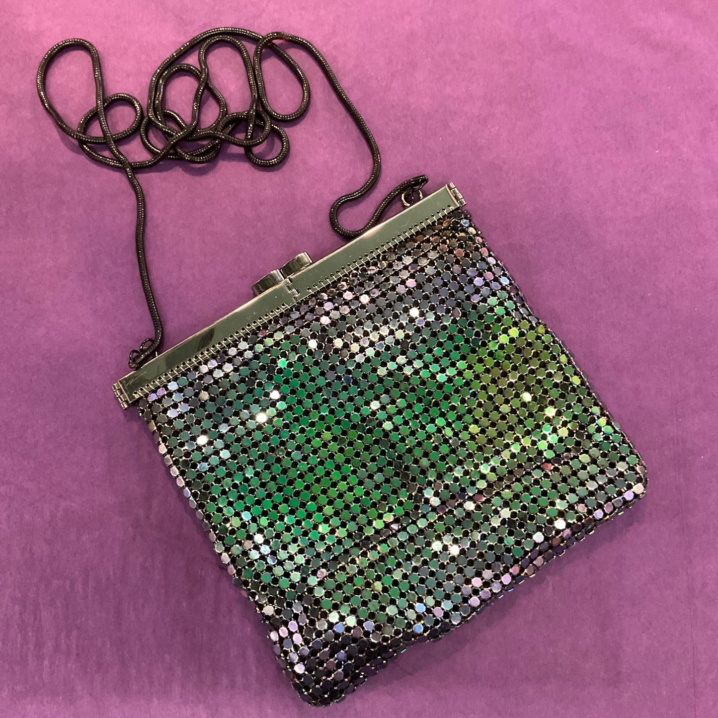 Vintage Peacock Iridescent Chain Mail Metallic Evening Shoulder Bag,Wedding, Prom, Pride, Festival