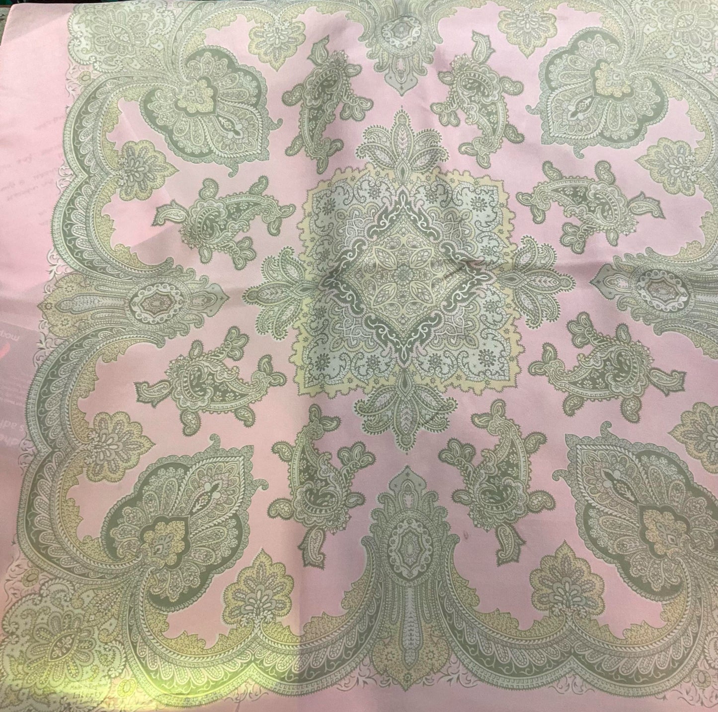 Vintage 1950s/60s liberty of London pure silk pale pink and green Paisley scarf. Made in England.