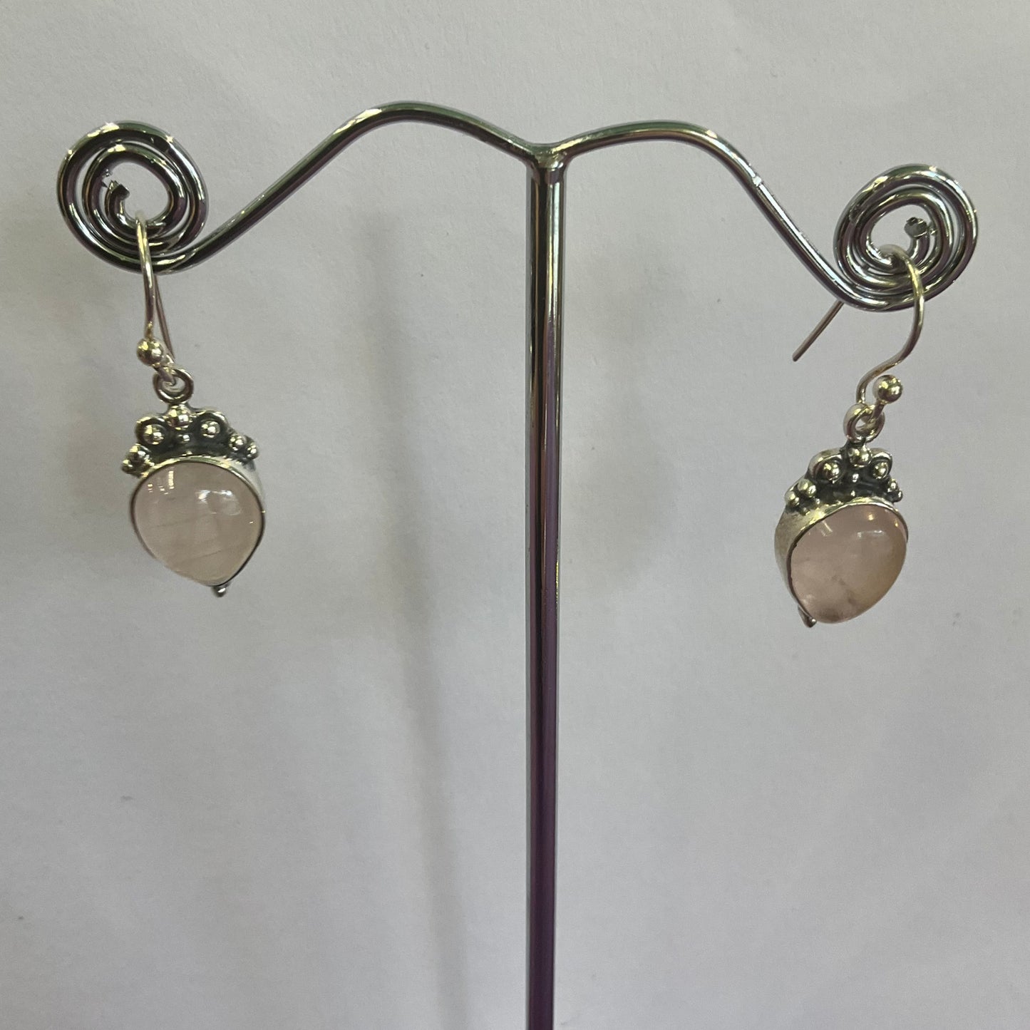 Vintage Silver (925) and Rose Quartz Hand Made Gemstone Drop Earrings, Birthday Gift, Crystal Healing