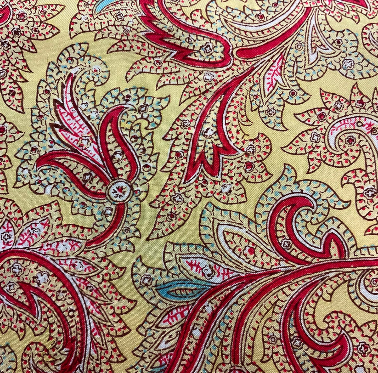 Vintage 1940/50s liberty pure silk scarf, made in England, gold and red paisley print.