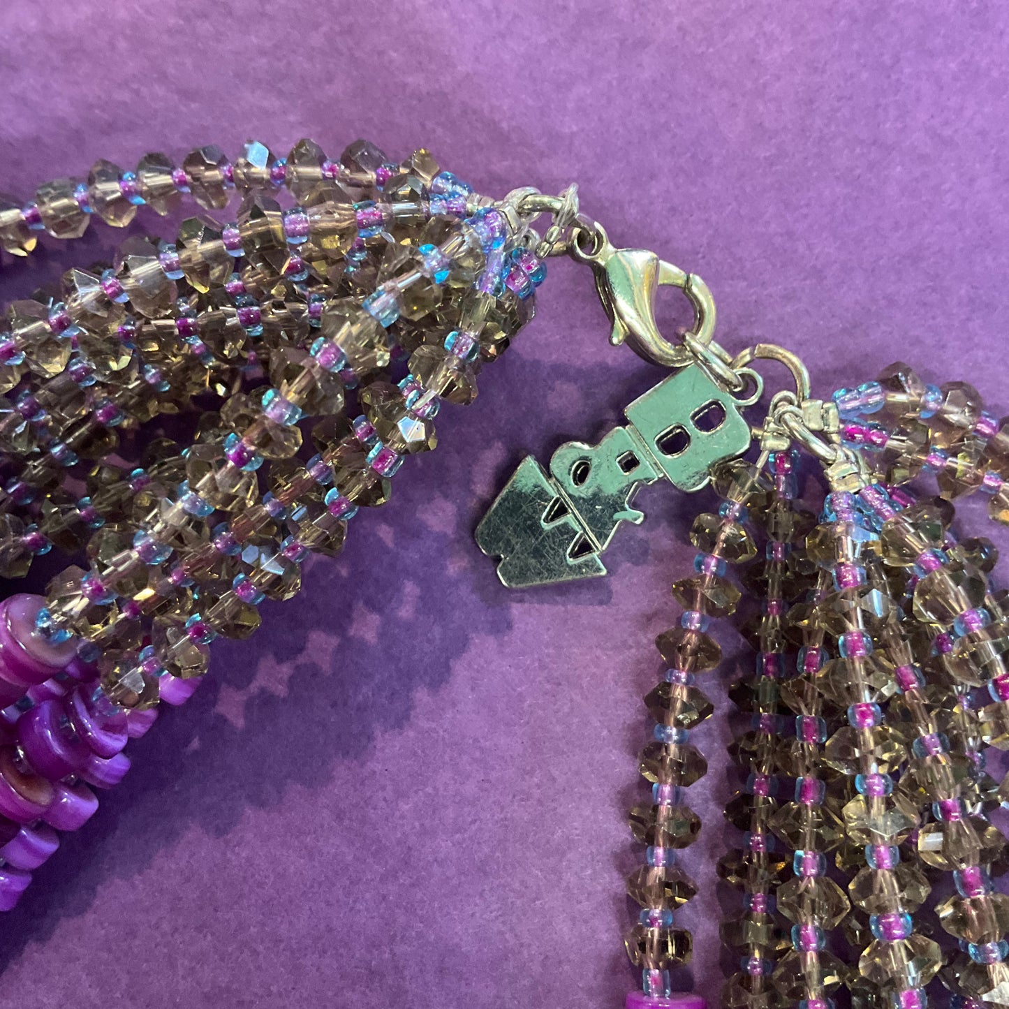 Vintage Butler and Wilson multi strand polished glass vivid violet statement beaded necklace, 12 strands , prom, wedding, gift for her.
