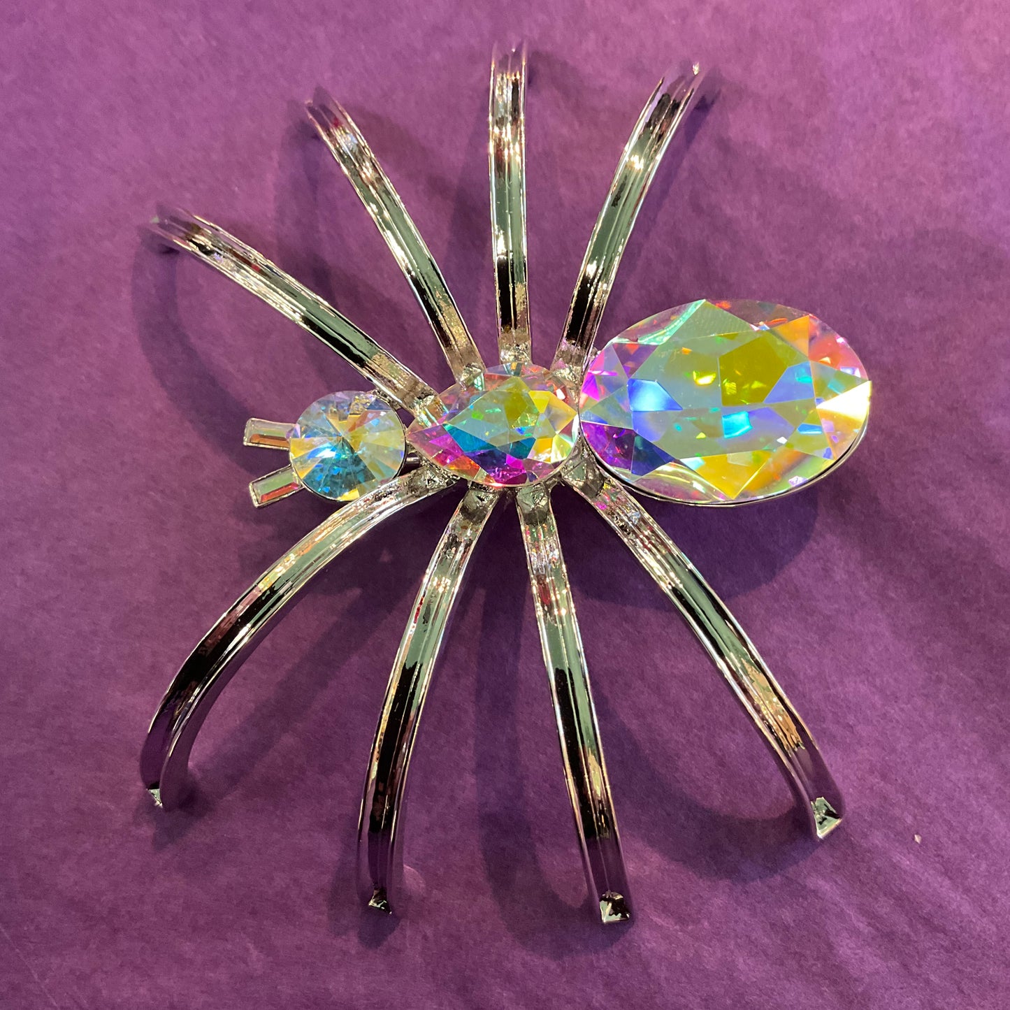 Vintage Butler and Wilson oversized statement Rainbow Borealis Crystal baguette Spider Brooch, signed. Gift for her