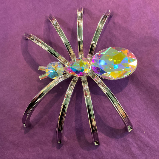 Vintage Butler and Wilson oversized statement Rainbow Borealis Crystal baguette Spider Brooch, signed. Gift for her