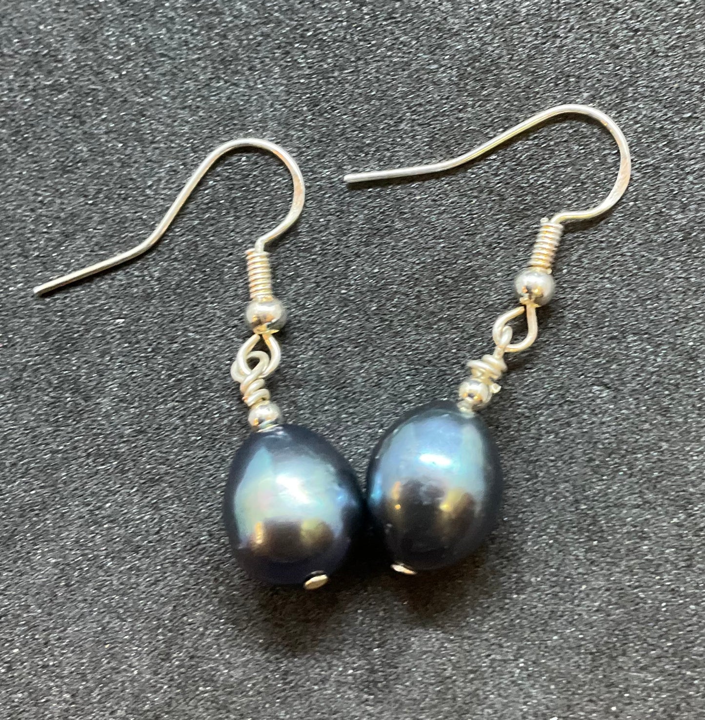 Handmade Peacock Fresh Water Pearl and Silver Drop Earrings