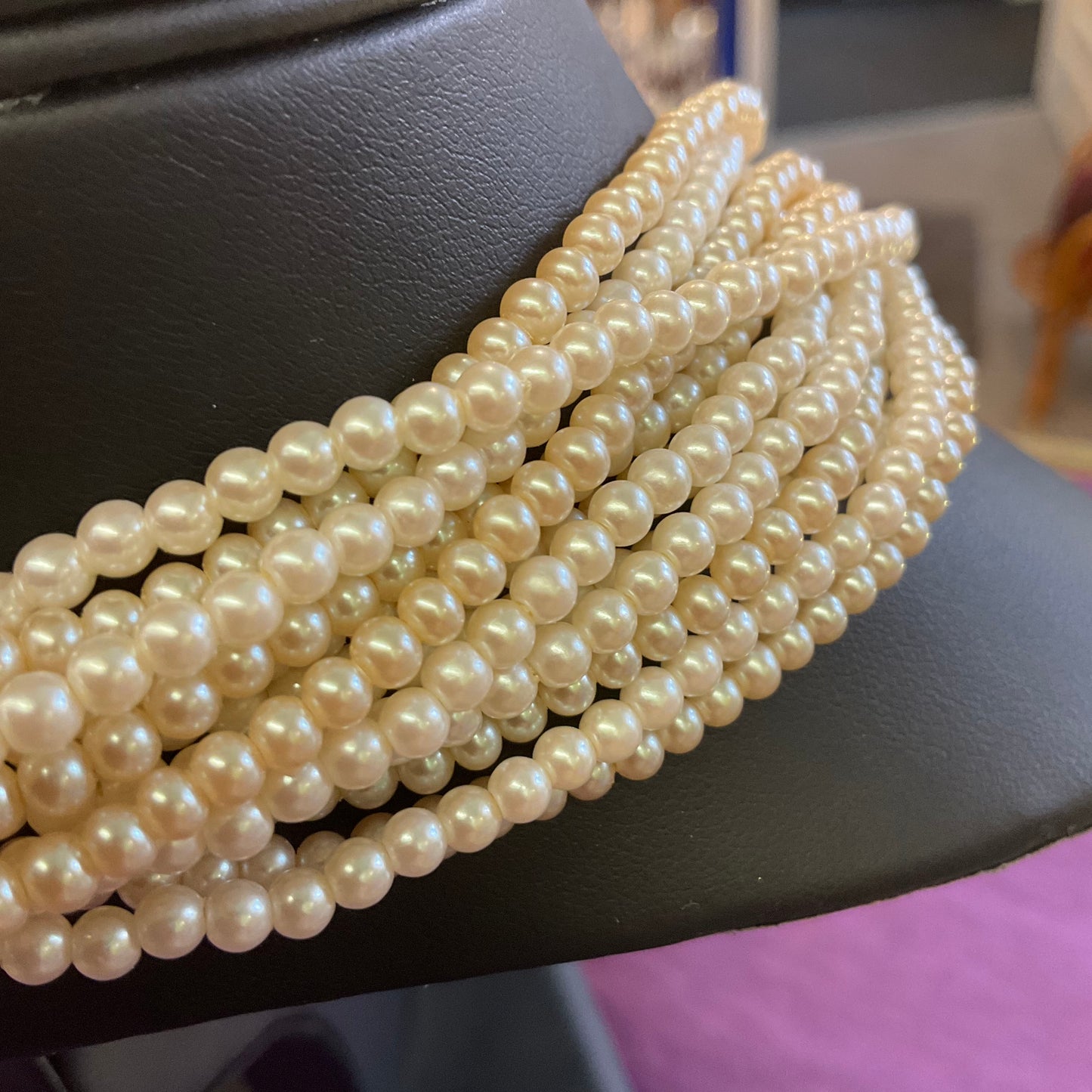 Vintage faux pearl multi strand beaded choker style necklace, wedding, prom, gift for her