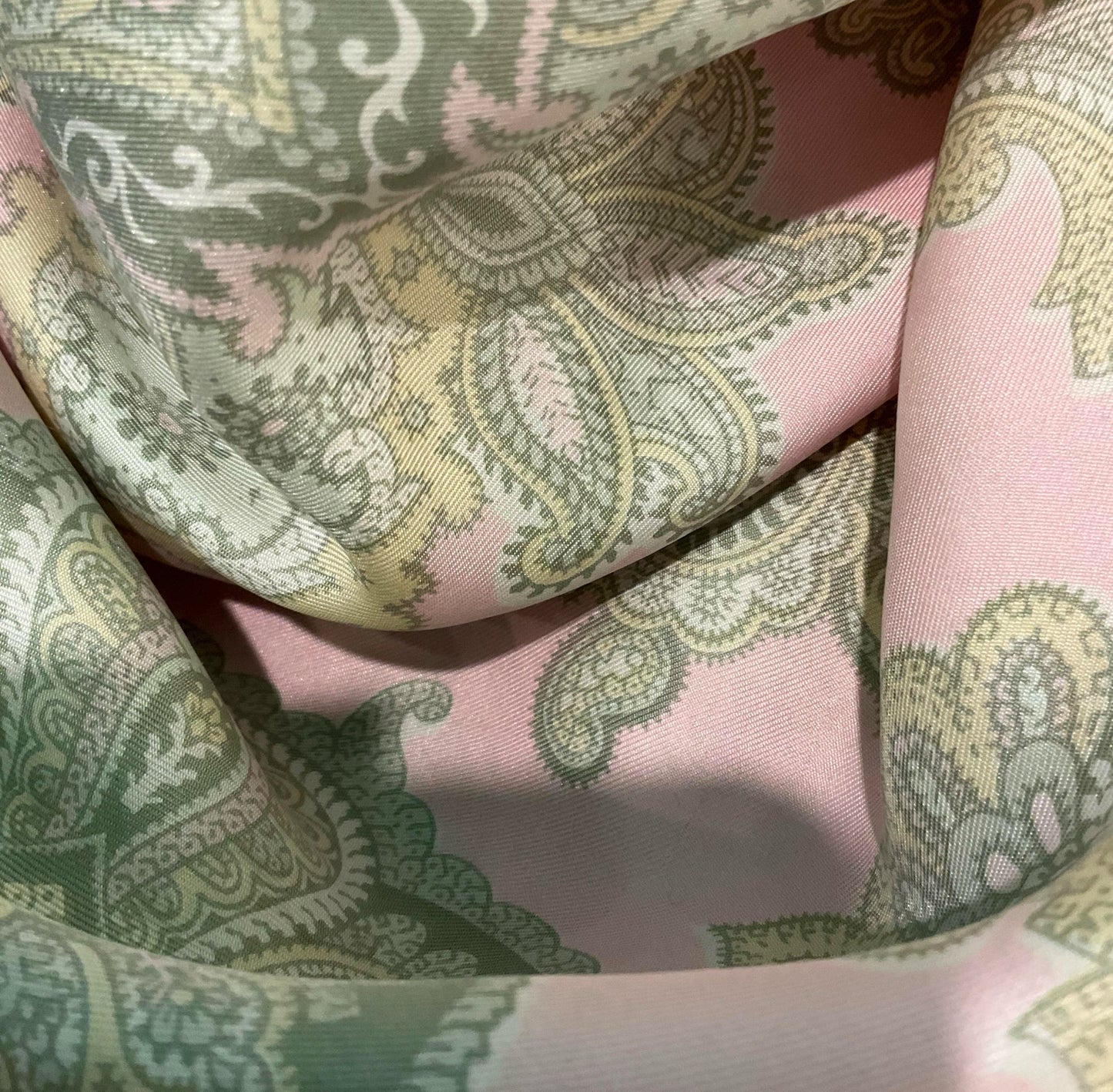 Vintage 1950s/60s liberty of London pure silk pale pink and green Paisley scarf. Made in England.