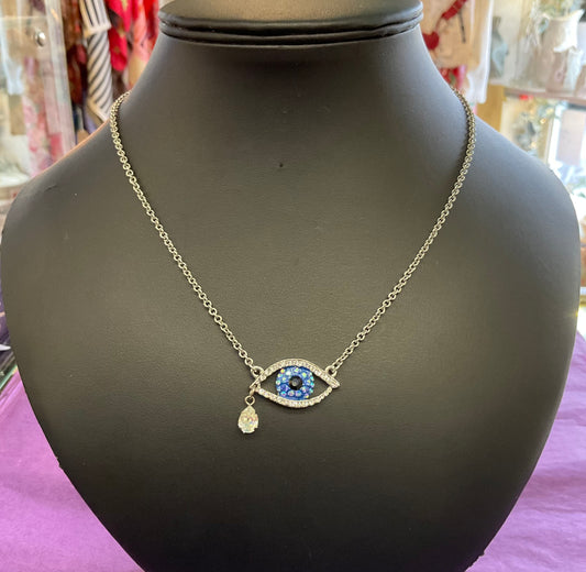 Vintage Butler and Wilson small crystal eye pendant, signed as new, gifts for them.