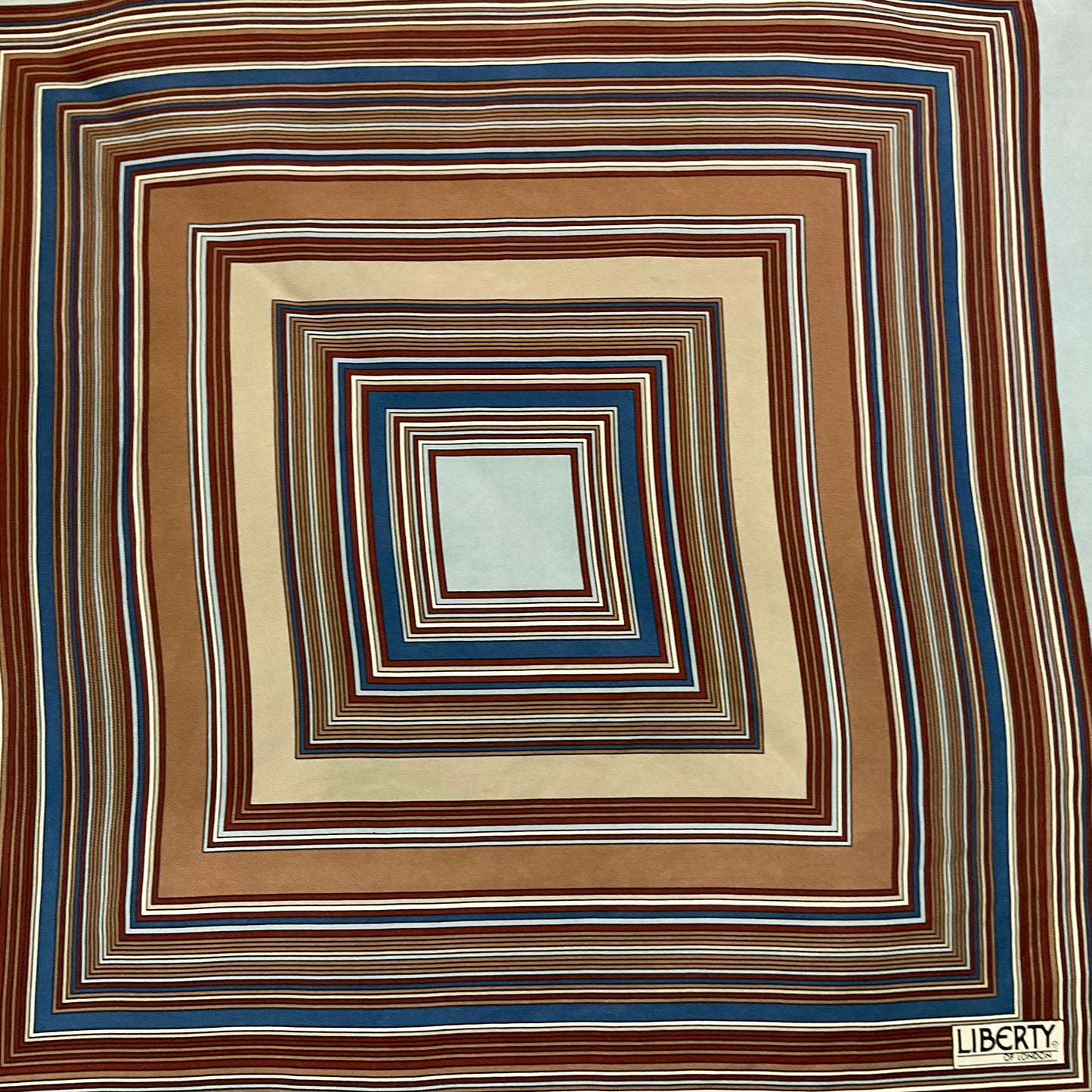 Vintage 1970s LIBERTY Pure Silk Geometric Duck Egg Blue & Browns Pocket Square , Vintage Man, Fathers Day , Gifts for him