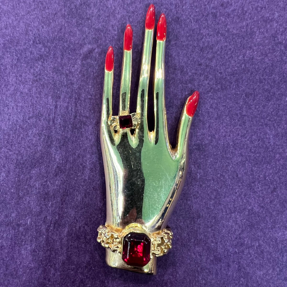 Vintage Butler & Wilson Hand Brooch, Red Enamel and Crystal