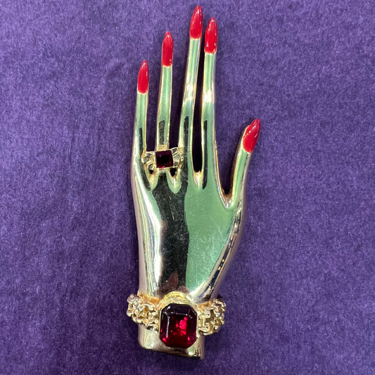 Vintage Butler & Wilson Hand Brooch, Red Enamel and Crystal