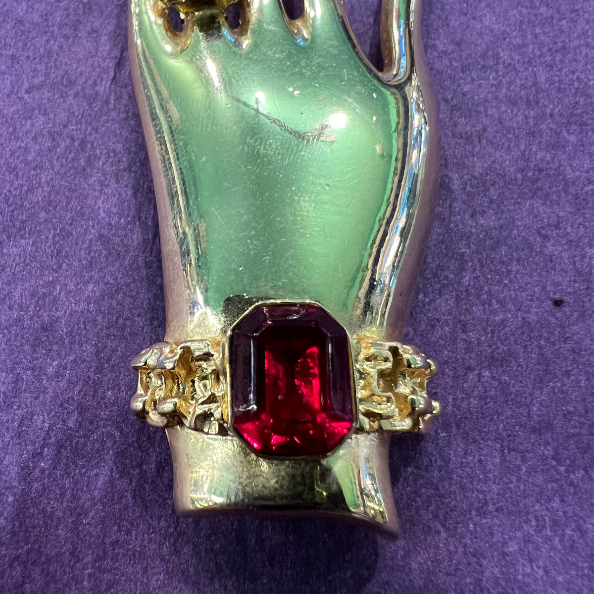 Vintage Butler & Wilson Hand Brooch, Red Enamel and Crystal