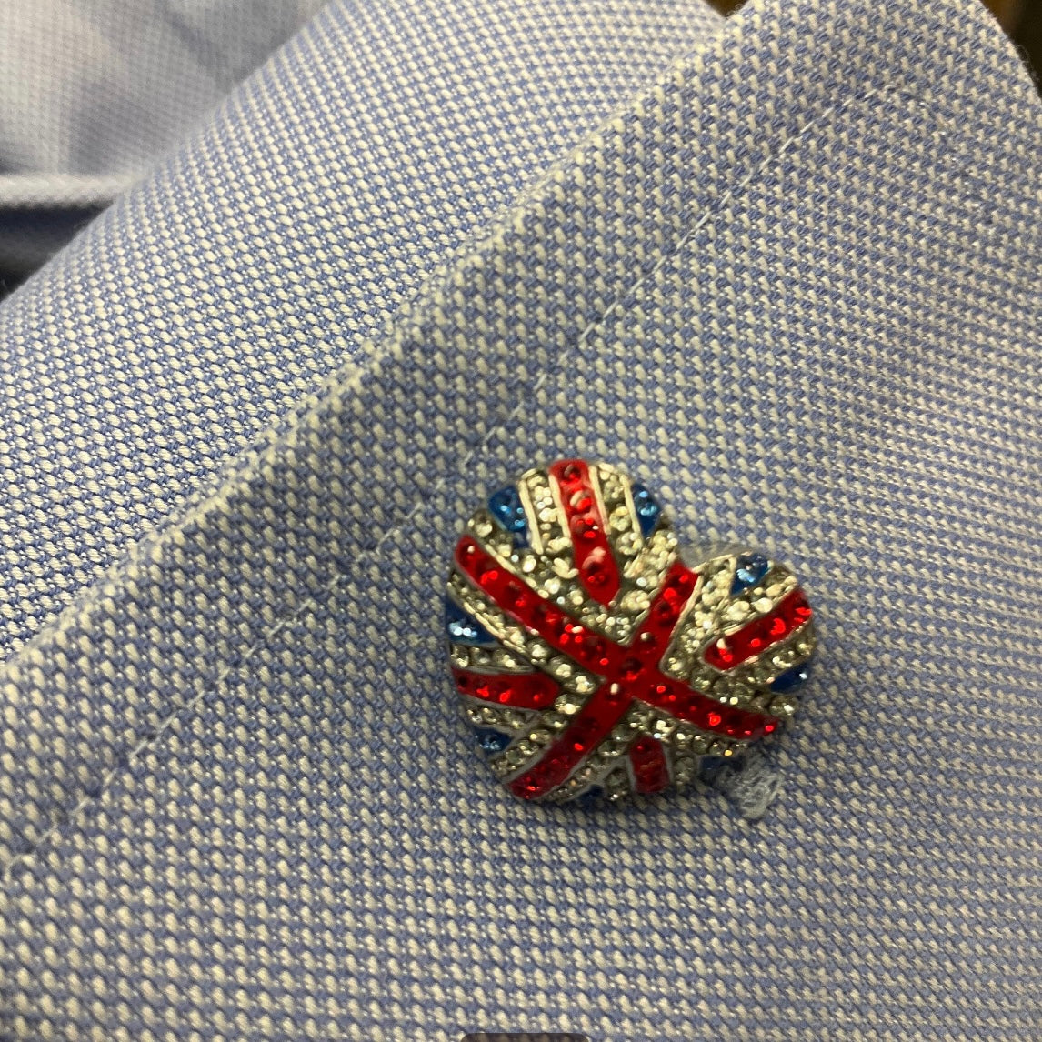 Vintage Butler and Wilson British Union Jack Flag Heart Shaped Cufflinks, Signed in Original Box, Wedding Groom Gifts