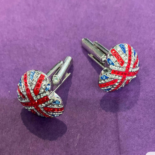 Vintage Butler and Wilson British Union Jack Flag Heart Shaped Cufflinks, Signed in Original Box, Wedding Groom Gifts
