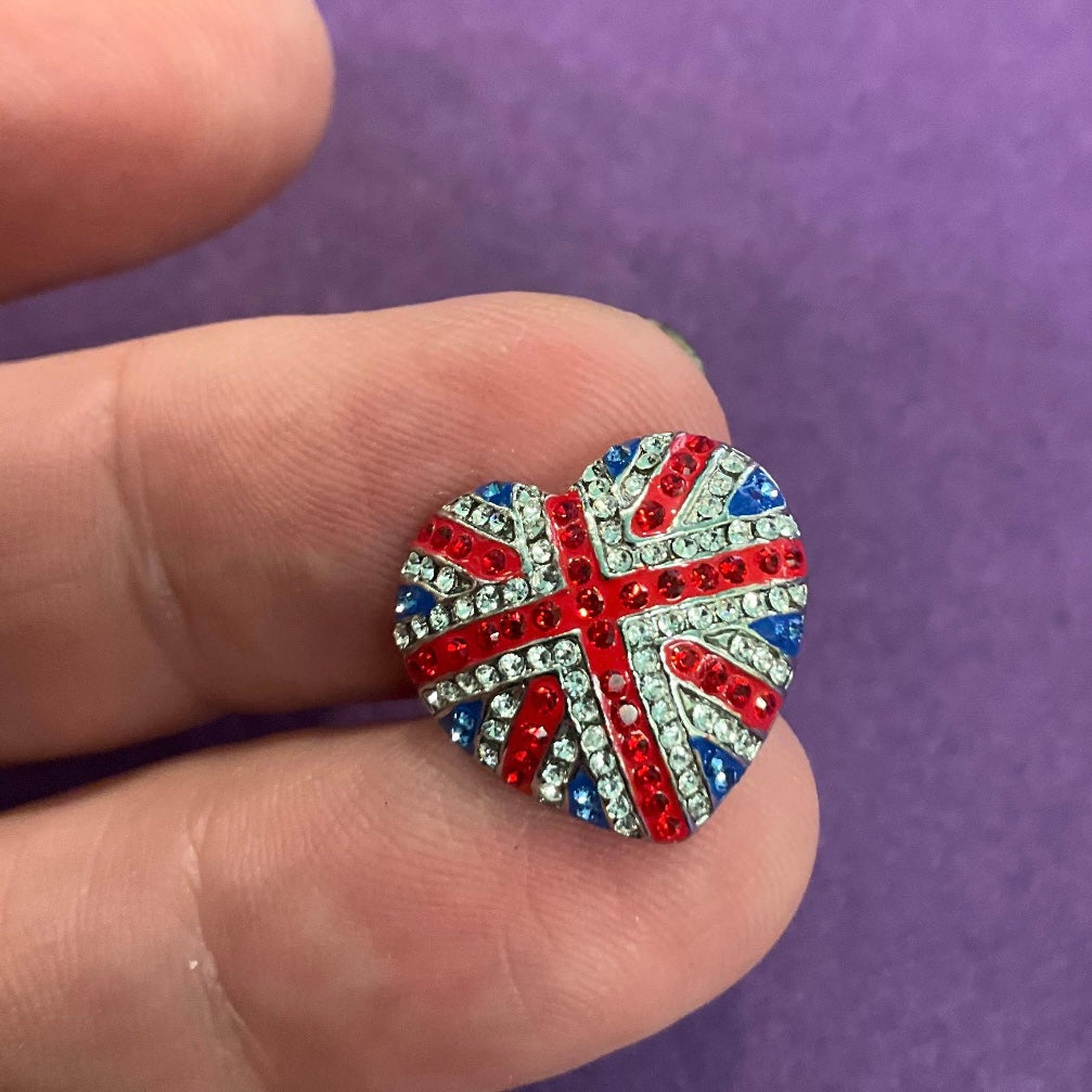 Vintage Butler and Wilson British Union Jack Flag Heart Shaped Cufflinks, Signed in Original Box, Wedding Groom Gifts