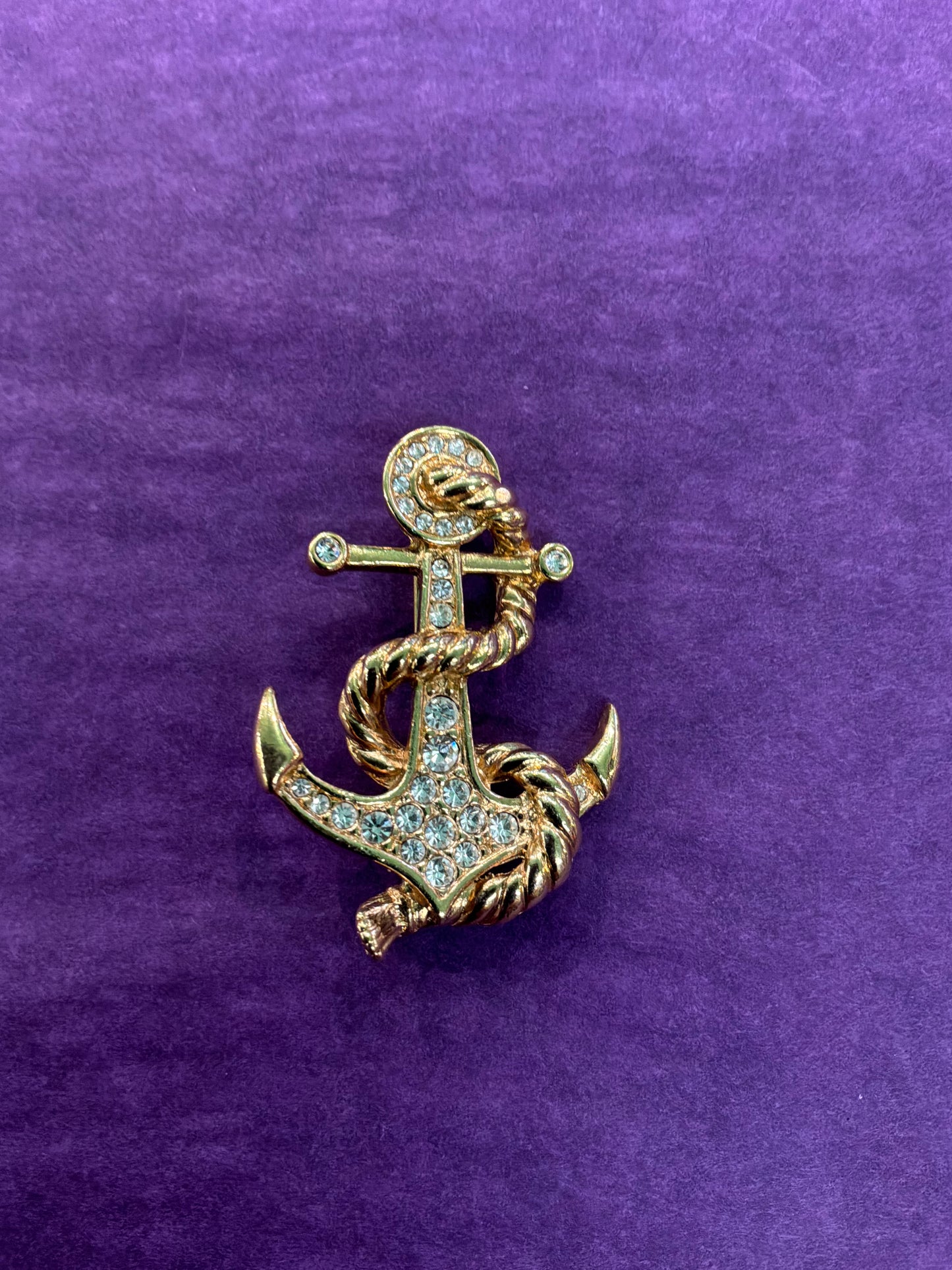 Vintage 1980s Atwood and Sawyer Crystal Anchor Brooch