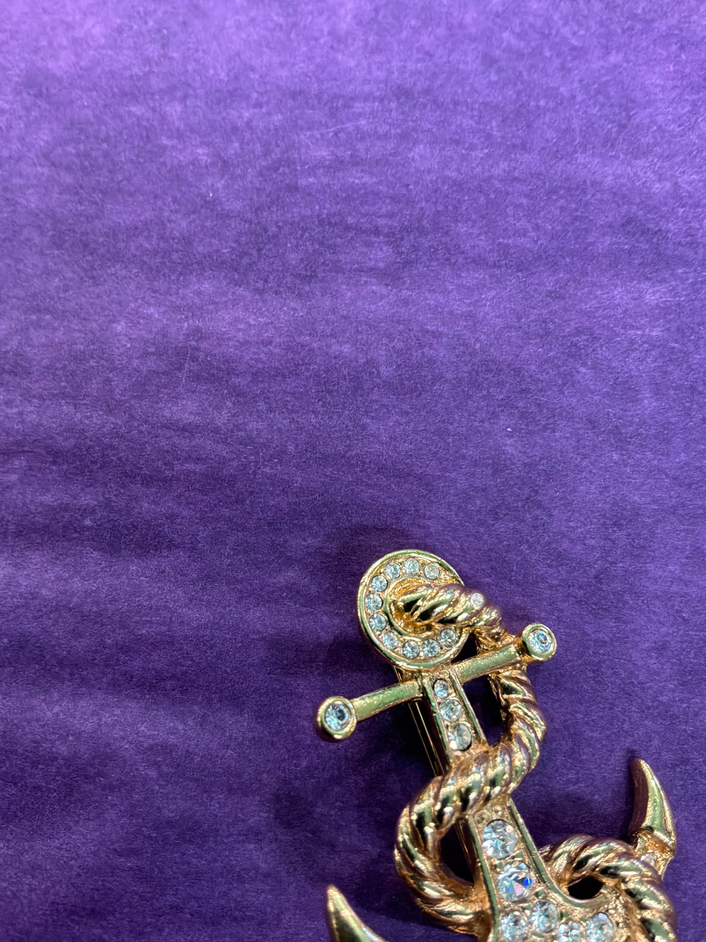 Vintage 1980s Atwood and Sawyer Crystal Anchor Brooch