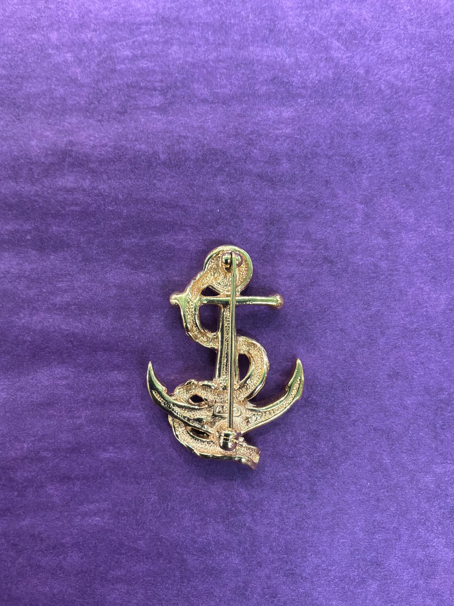Vintage 1980s Atwood and Sawyer Crystal Anchor Brooch