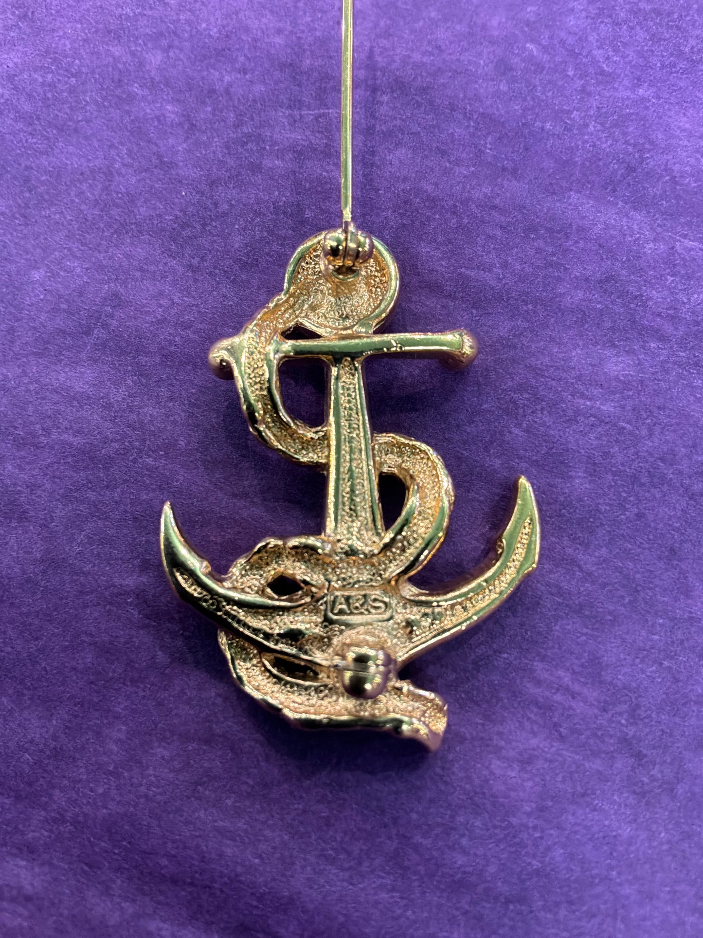 Vintage 1980s Atwood and Sawyer Crystal Anchor Brooch