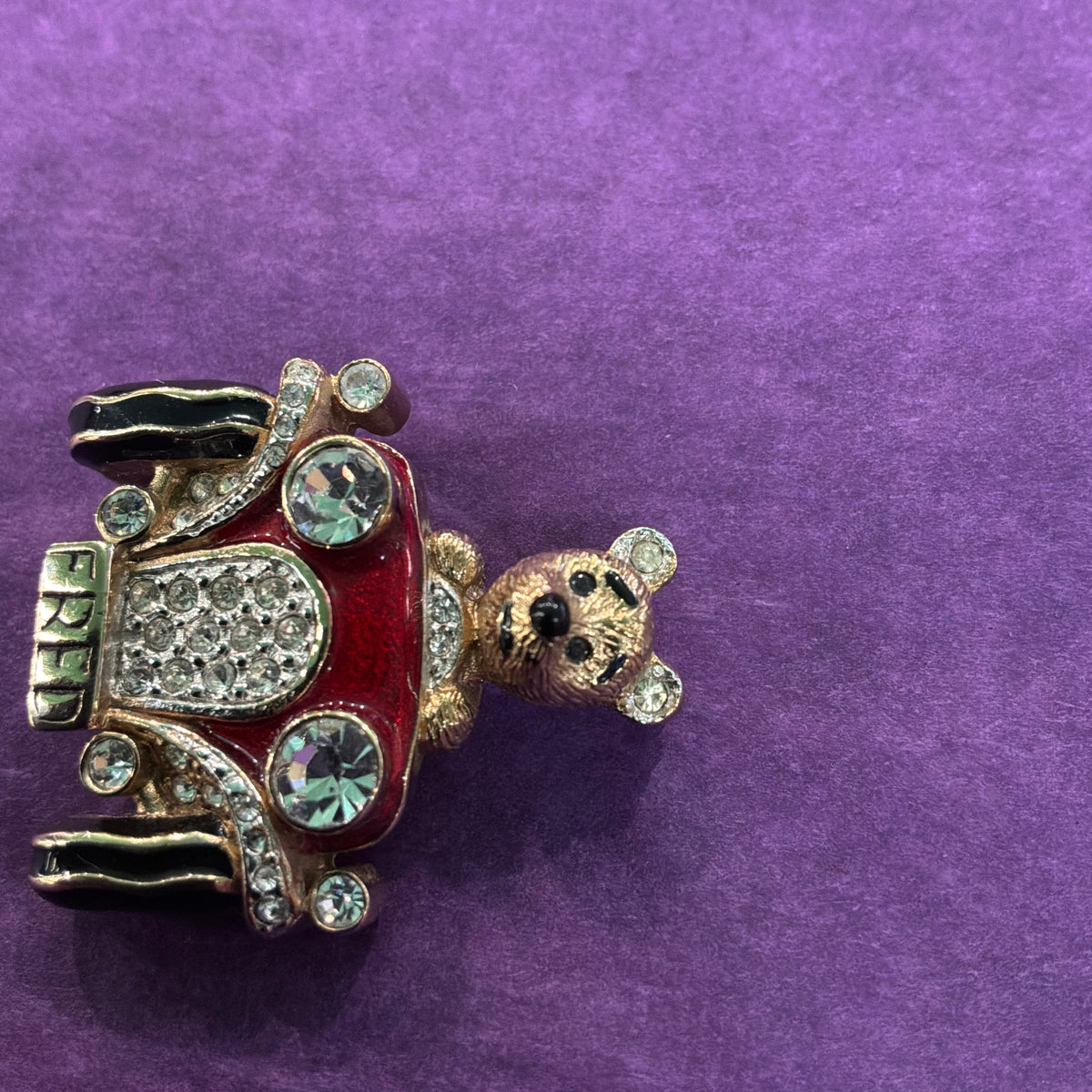 Vintage Butler and Wilson Crystal Fred Bear in a Motor Car Brooch