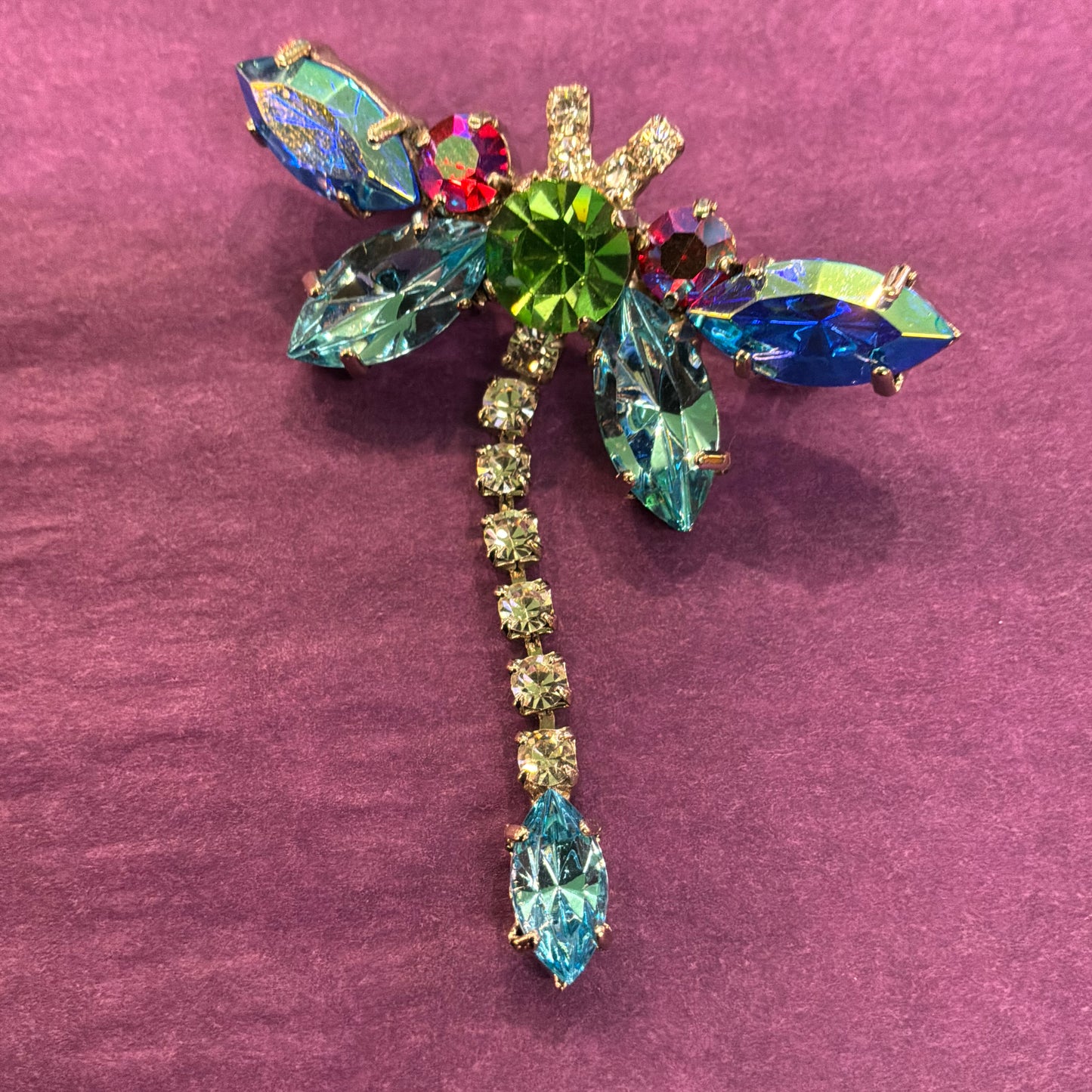 Vintage Butler and Wilson Rainbow Crystal Dragonfly Brooch