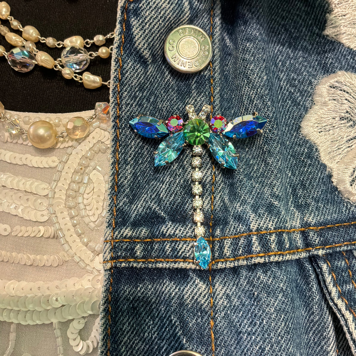 Vintage Butler and Wilson Rainbow Crystal Dragonfly Brooch